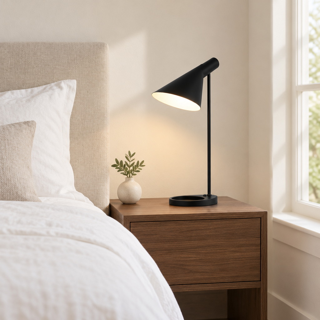Selby Architect Desk Lamp – on a bedside table
