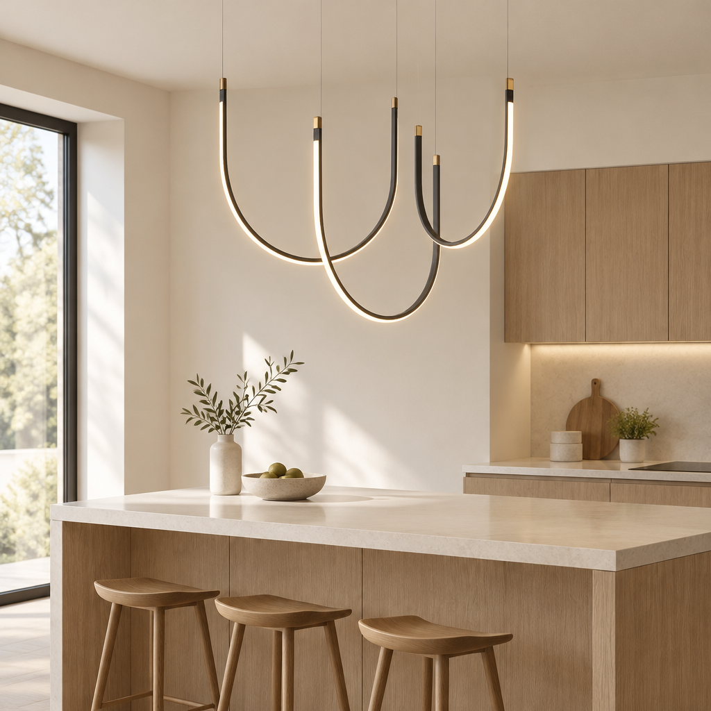 Shere U-Shaped Pendant Light – above a kitchen island