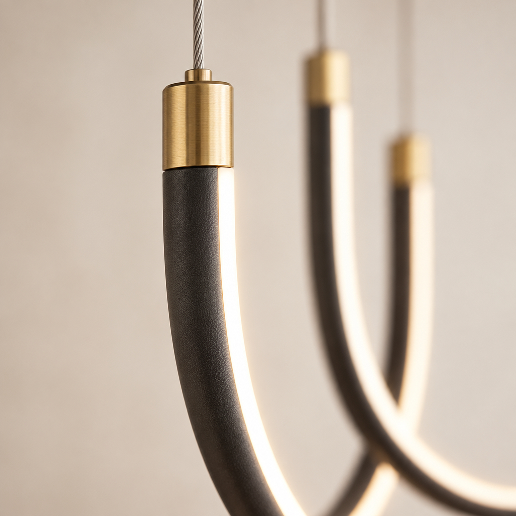 Shere U-Shaped Pendant Light – close-up of an arc end cap and LED strip