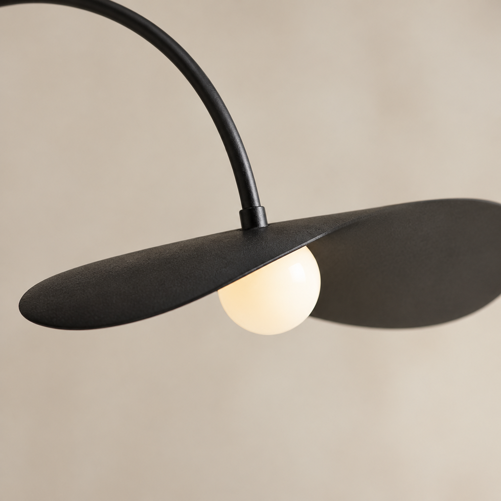 Shipton Arc Floor Lamp – close-up of the disc shade and bulb