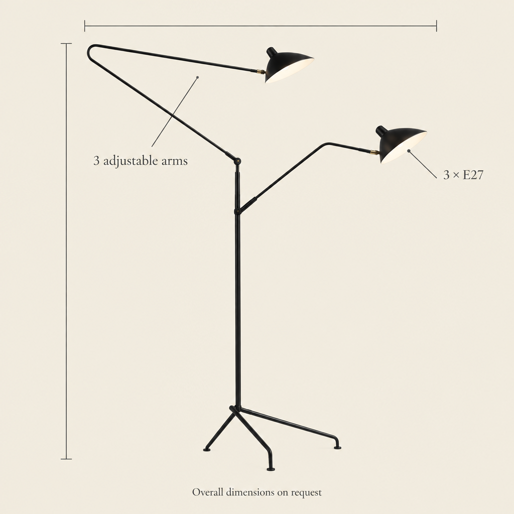 Skipton Three-Arm Floor Lamp dimensions