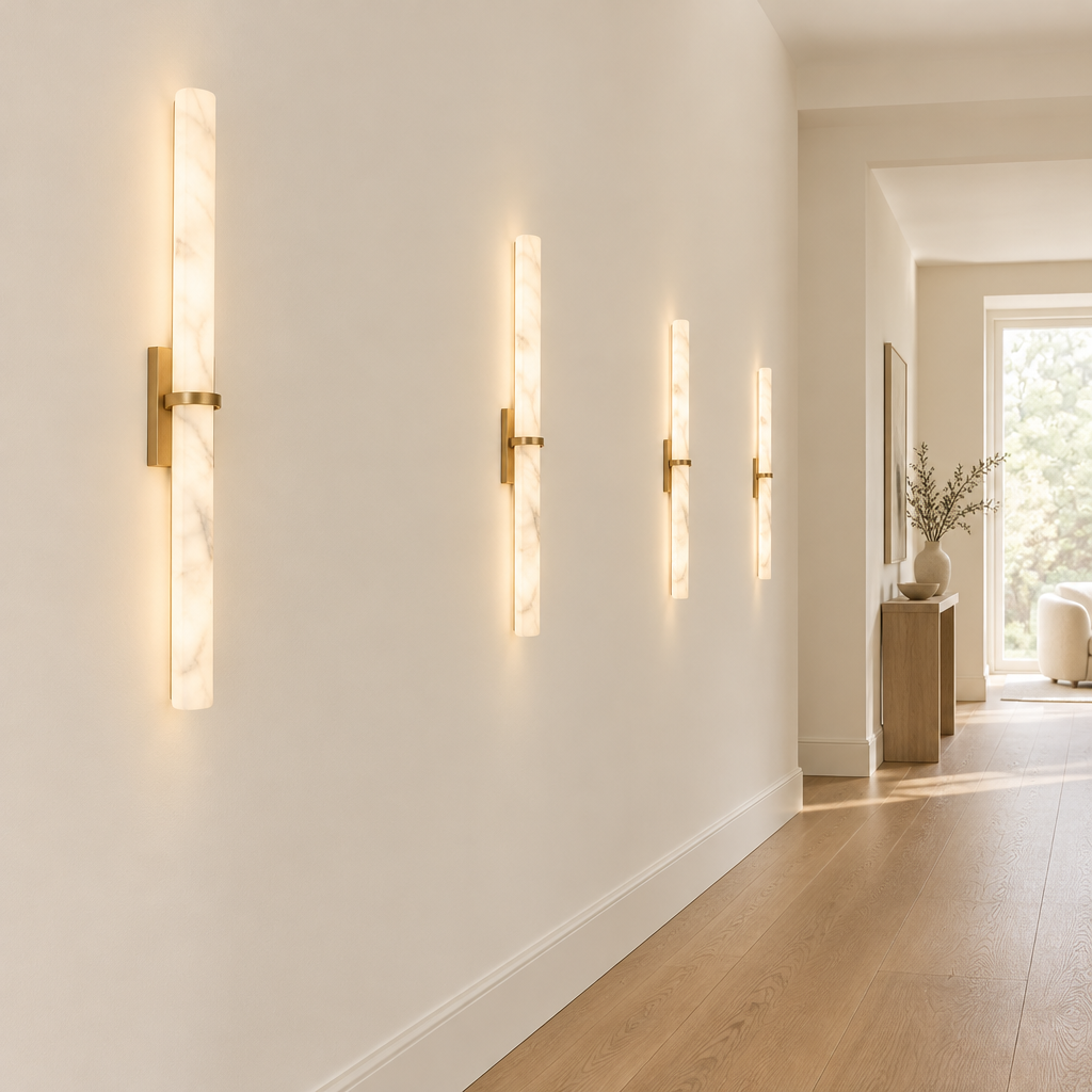 Stanway Alabaster-Effect Wall Light – along a hallway