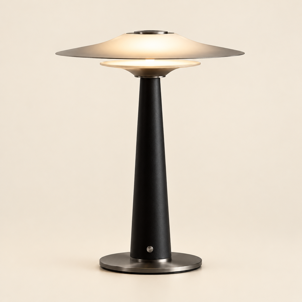 Truro Glass Table Lamp – switched on, studio view