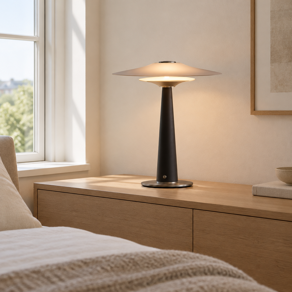 Truro Glass Table Lamp – on a console under a window