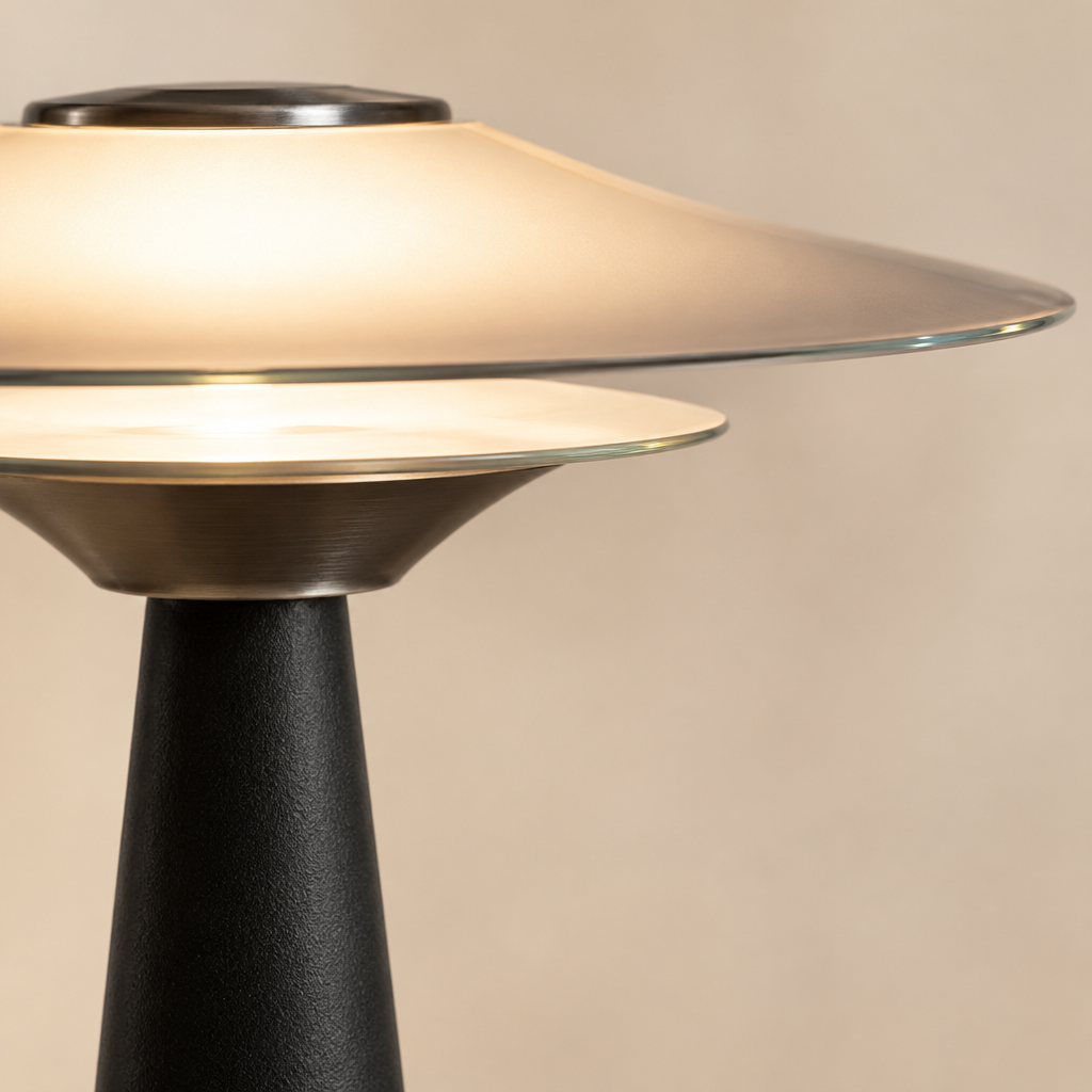 Truro Glass Table Lamp – close-up of the layered saucer shade