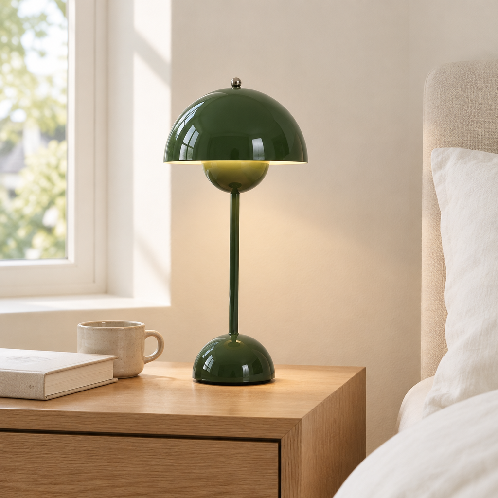 Ullswater Dome Table Lamp – on a bedside table