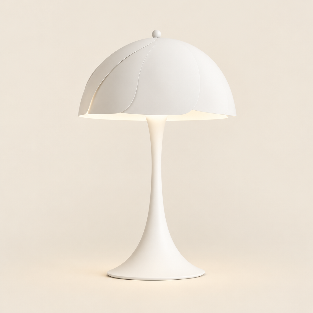 Walberswick Layered Dome Table Lamp – switched on, studio view