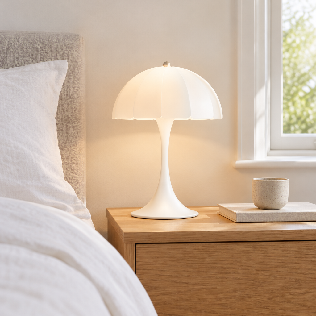 Walberswick Layered Dome Table Lamp – on a bedside table
