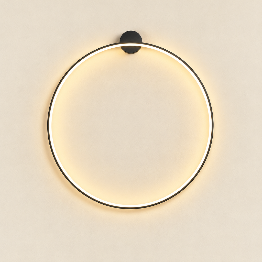 Warwick Halo Ring Wall Light – switched on, studio view