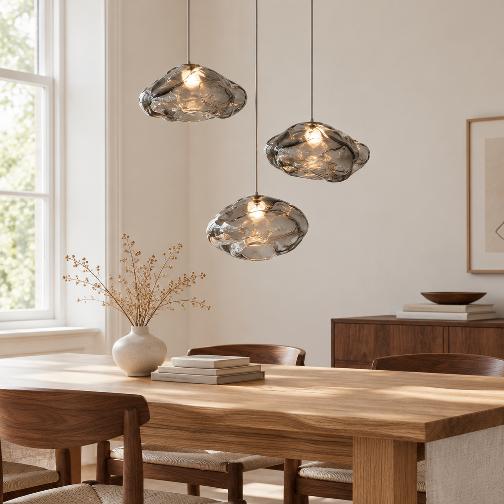 Witney Cloud Glass Pendant Light – a cluster over an oak table