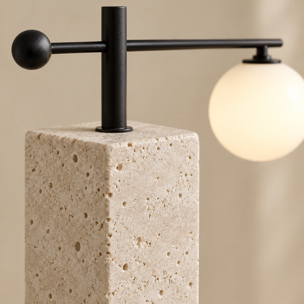 Woodstock Stone Table Lamp – close-up of the stone block and black post